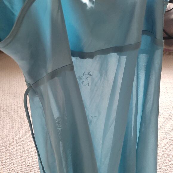 Linea Donatella Womens XL Blue Slip Dress Mini Babydoll Camisole Floral Satin - Picture 6 of 6